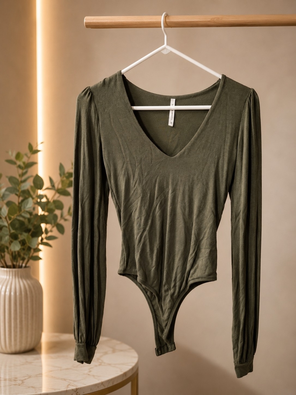Lulus Long Sleeve V-Neck Olive Women’s Bodysuit